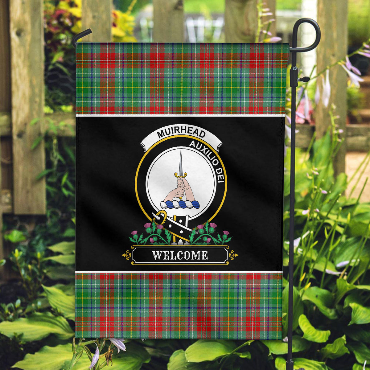 Muirhead Tartan Crest Garden Flag - Welcome Style
