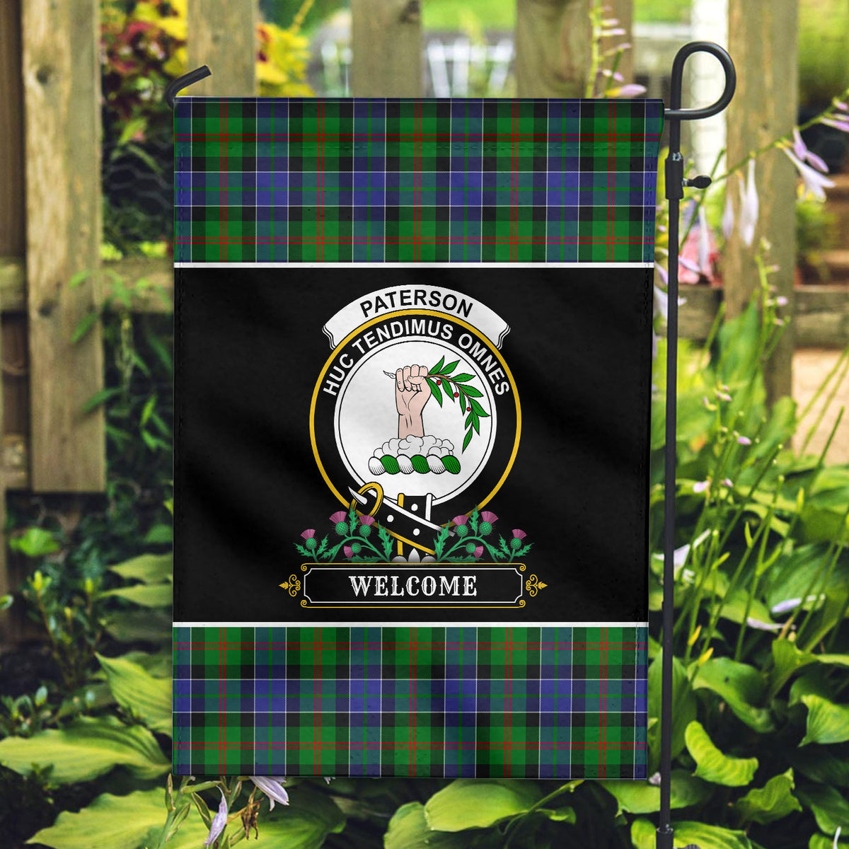 Paterson Tartan Crest Garden Flag - Welcome Style