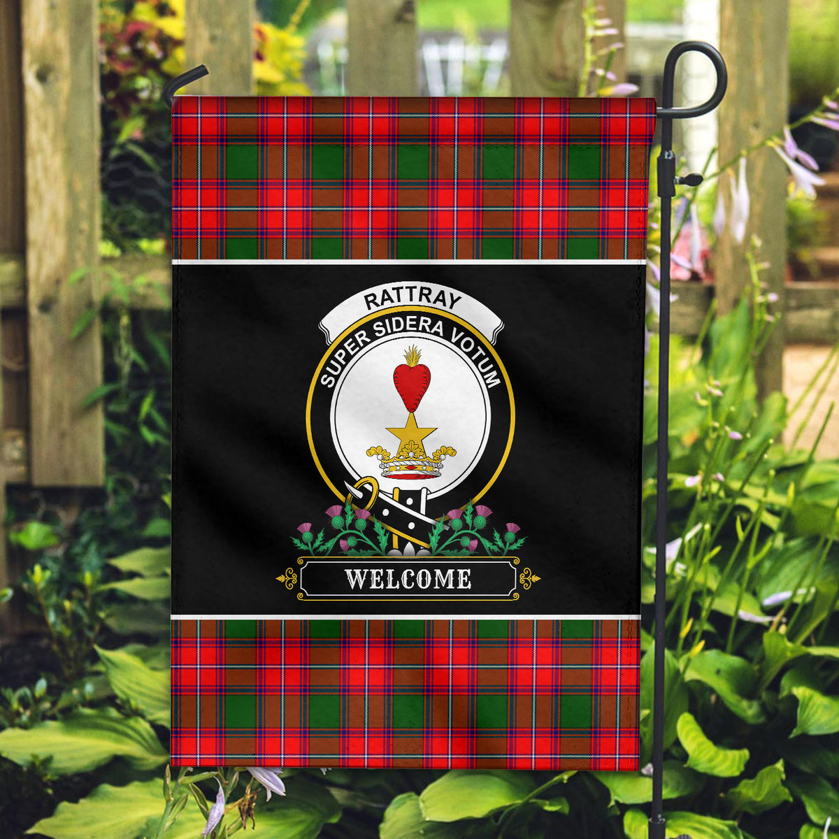 Rattray Modern Tartan Crest Garden Flag - Welcome Style