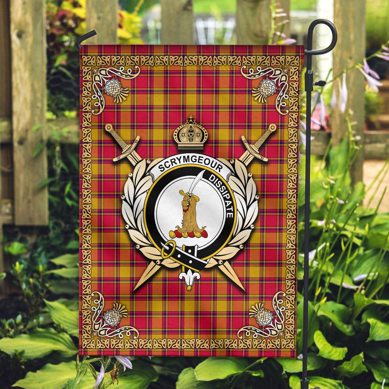 Scrymgeour Tartan Crest Garden Flag - Celtic Thistle Style