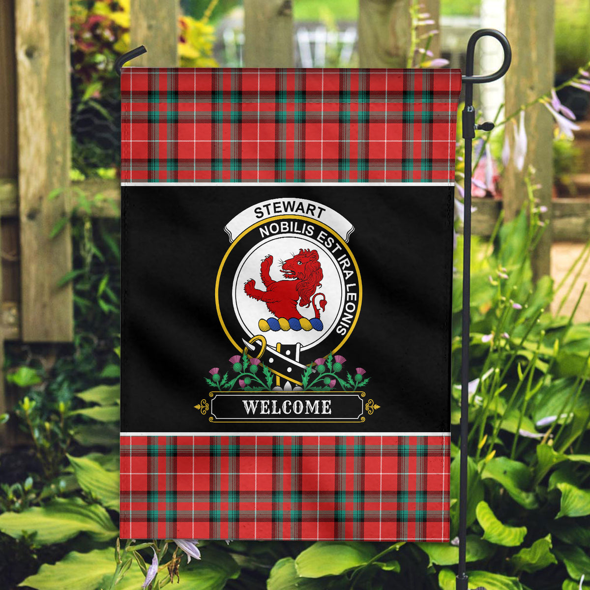 Stewart (Stuart) of Bute Tartan Crest Garden Flag - Welcome Style