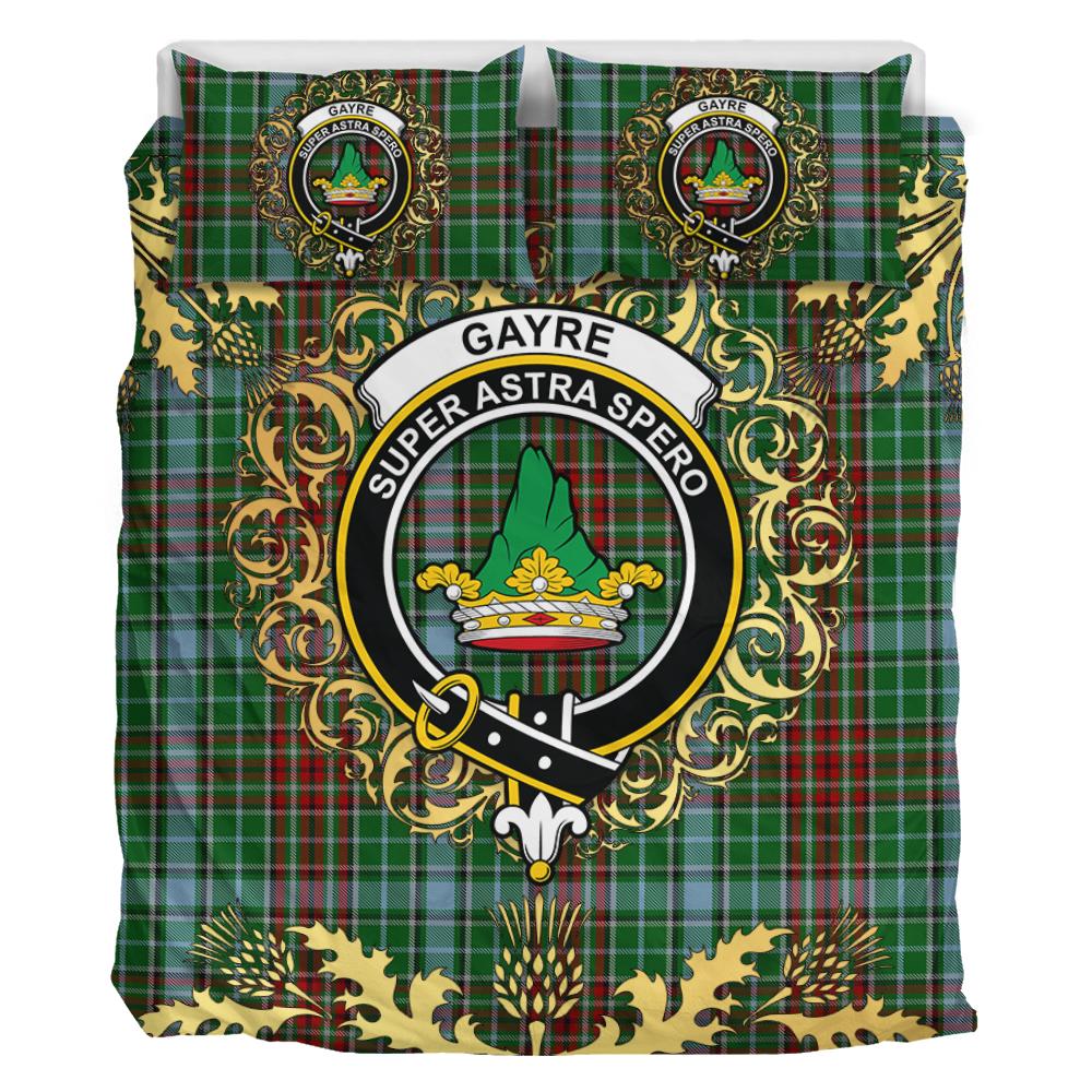 Gayre Tartan Crest Bedding Set - Golden Thistle Style