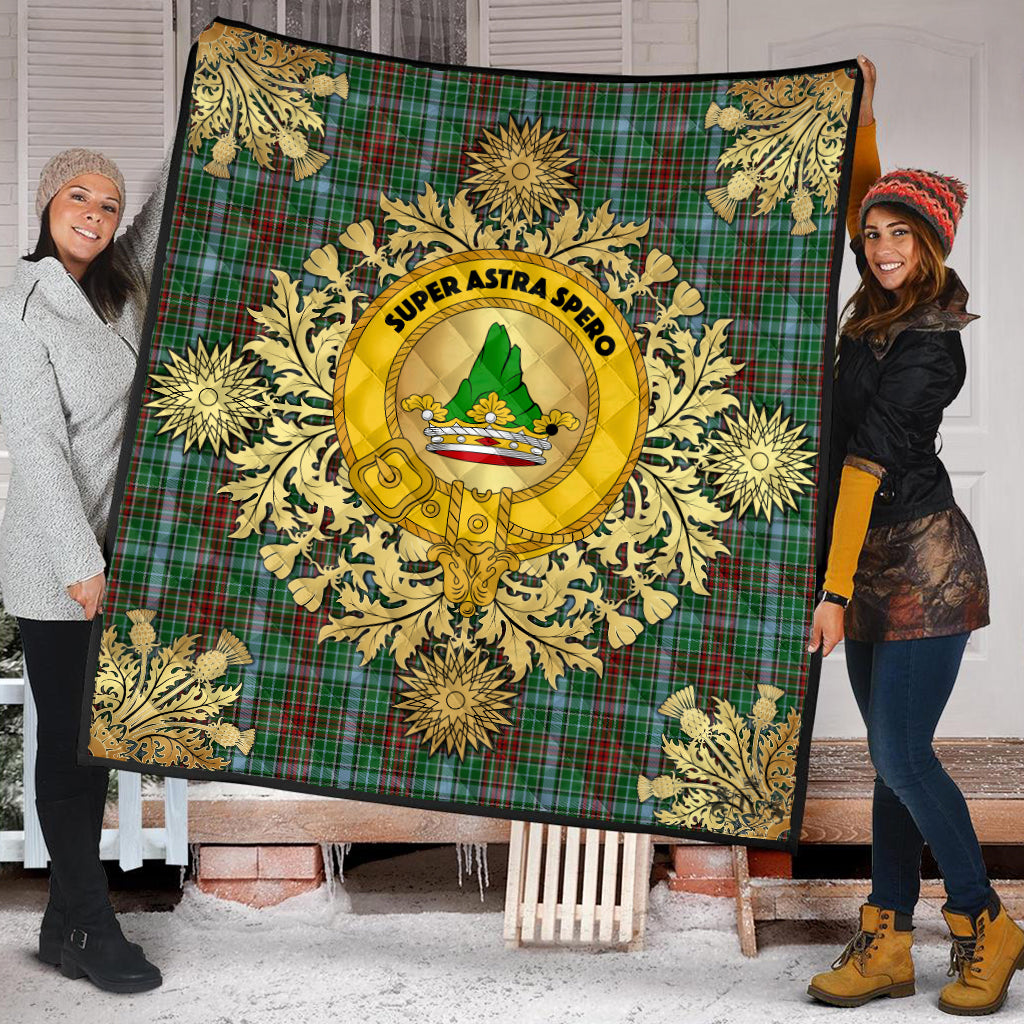 Gayre Tartan Crest Premium Quilt - Gold Thistle Style