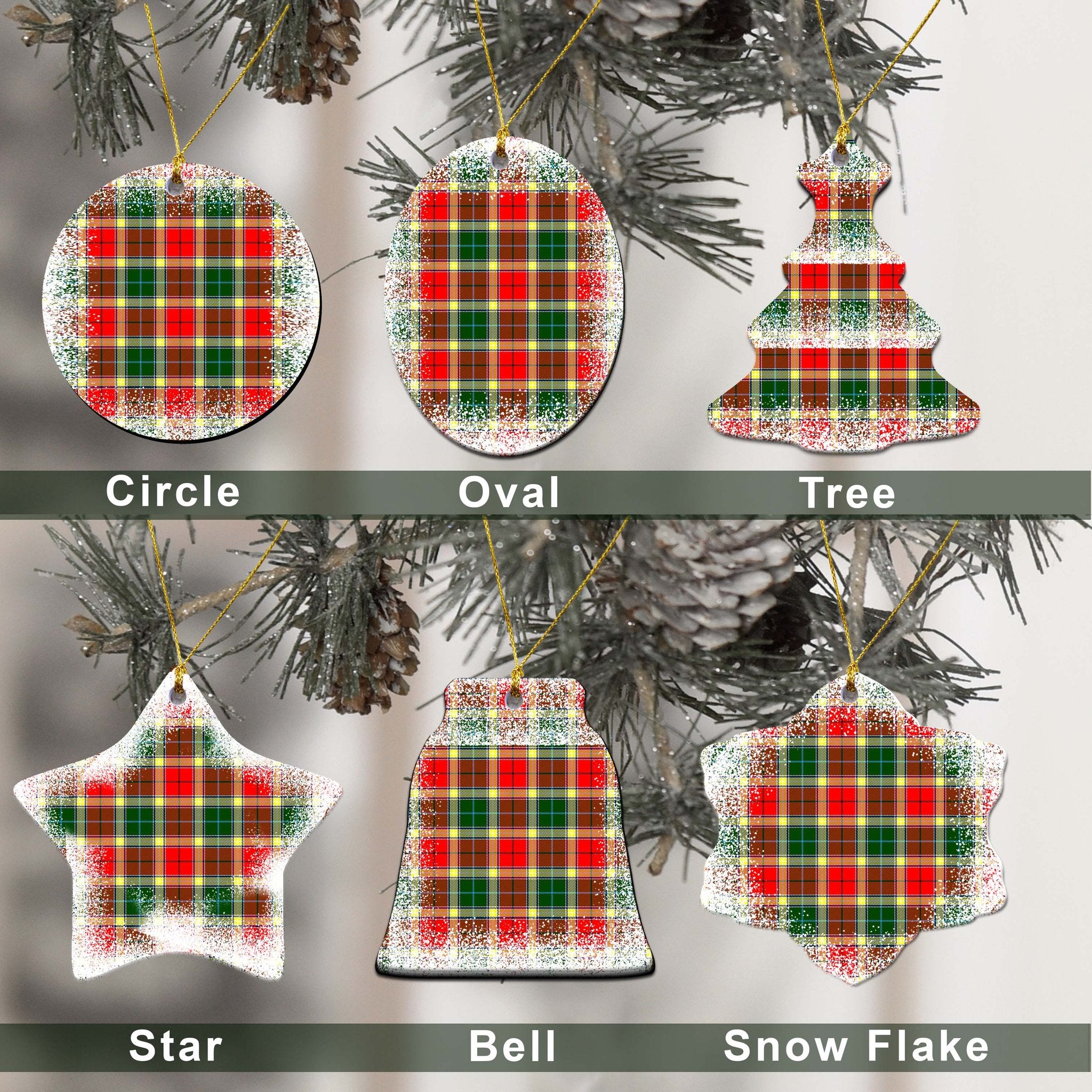 Gibson Tartan Christmas Ceramic Ornament - Snow Style