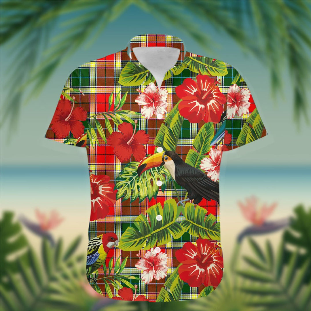 Gibson Tartan Hawaiian Shirt Hibiscus, Coconut, Parrot, Pineapple - Tropical Garden Shirt