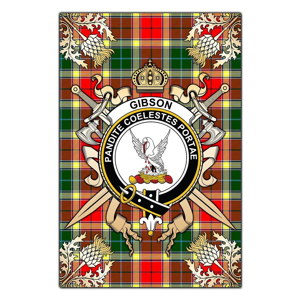 Gibson Tartan Crest Black Garden Flag - Gold Thistle Style