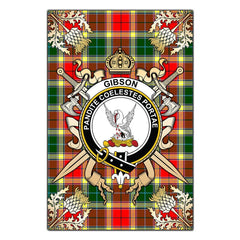 Gibson Tartan Crest Black Garden Flag - Gold Thistle Style