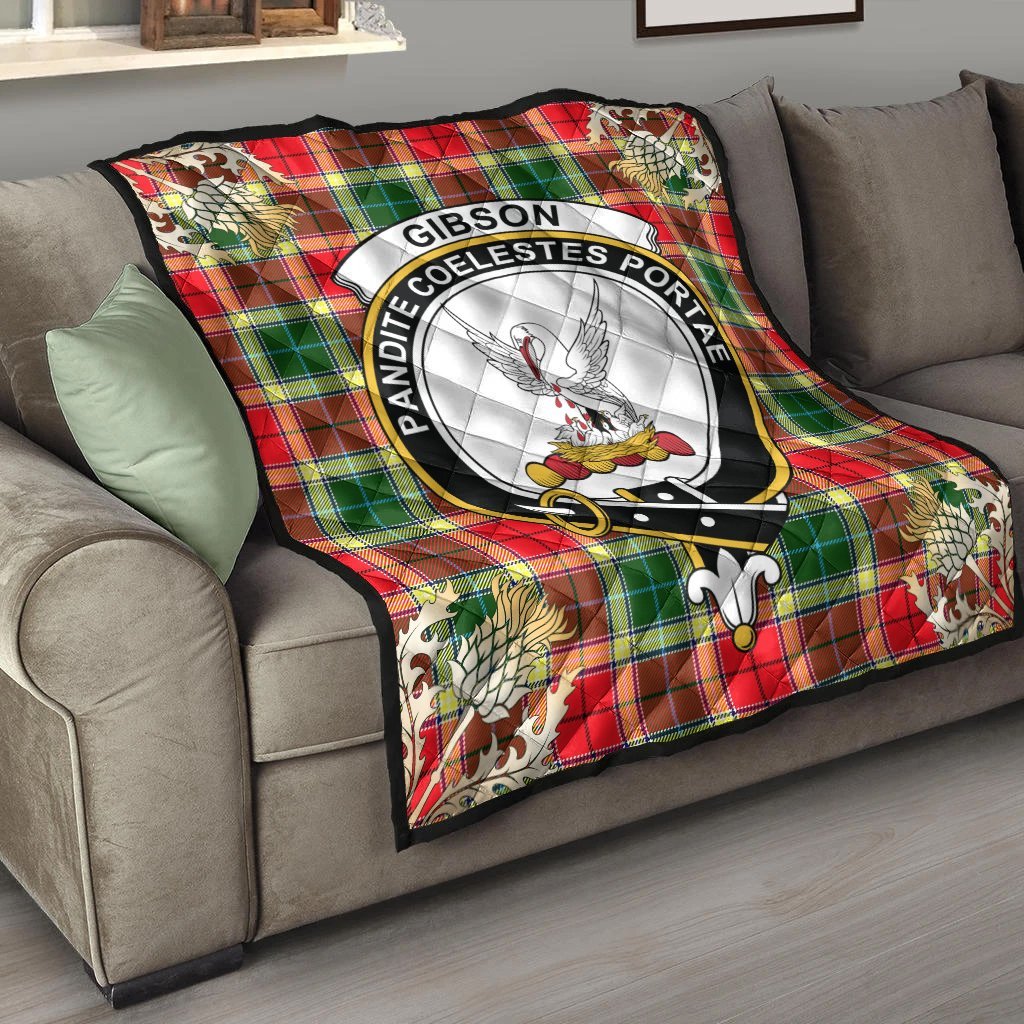 Gibson Tartan Crest Premium Quilt - Gold Thistle Style