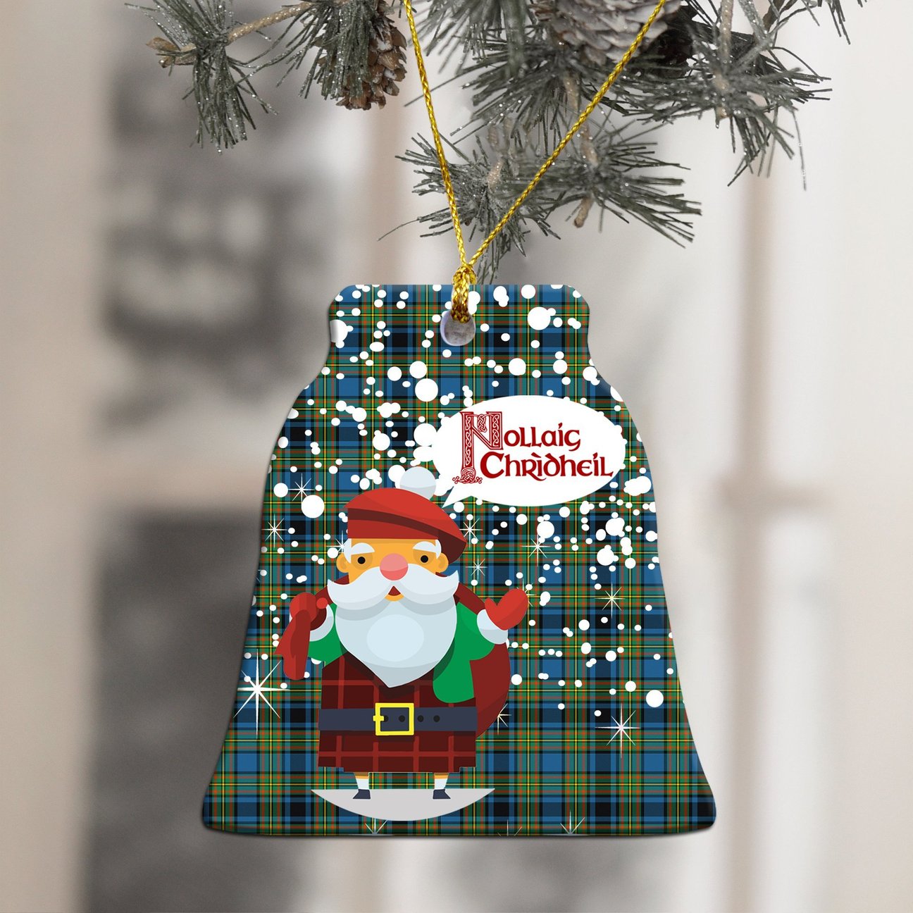Gillies Ancient Tartan Christmas Ceramic Ornament - Santa Style