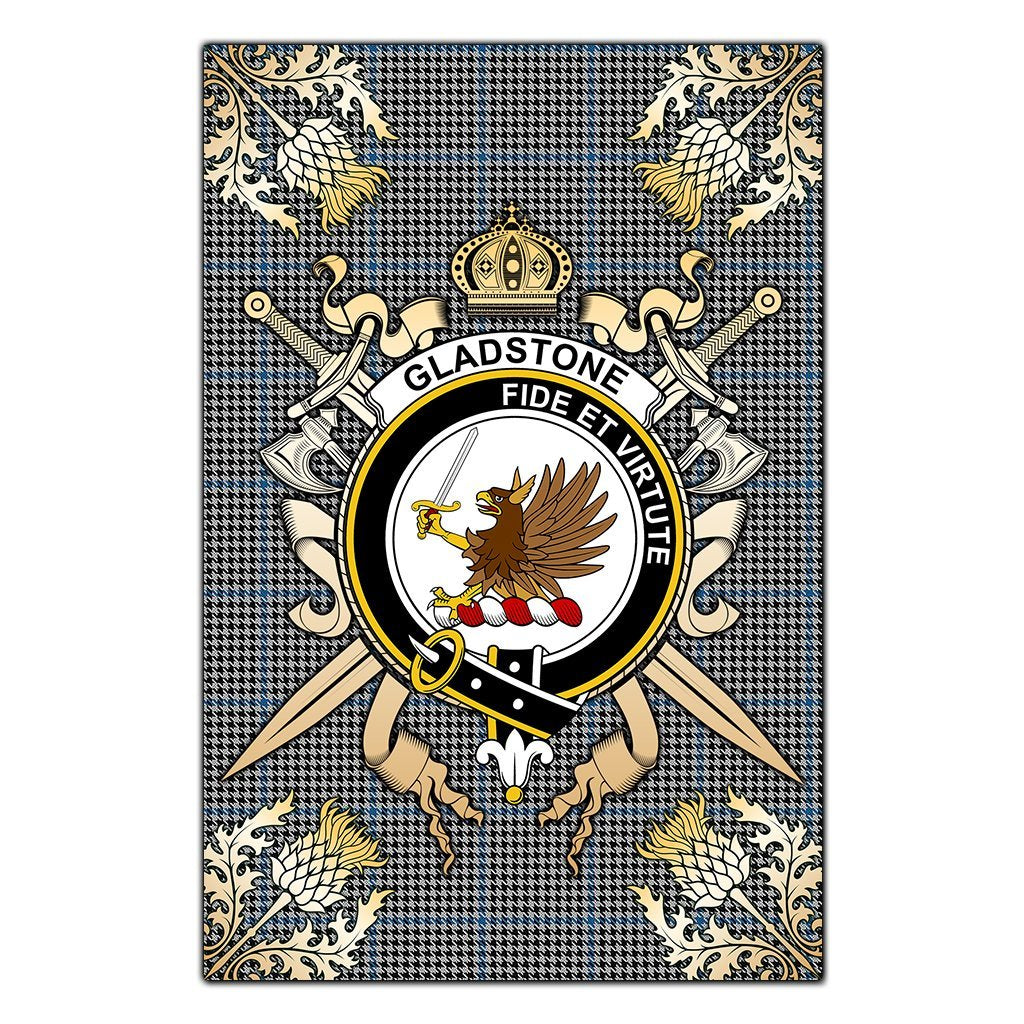 Gladstone Tartan Crest Black Garden Flag - Gold Thistle Style