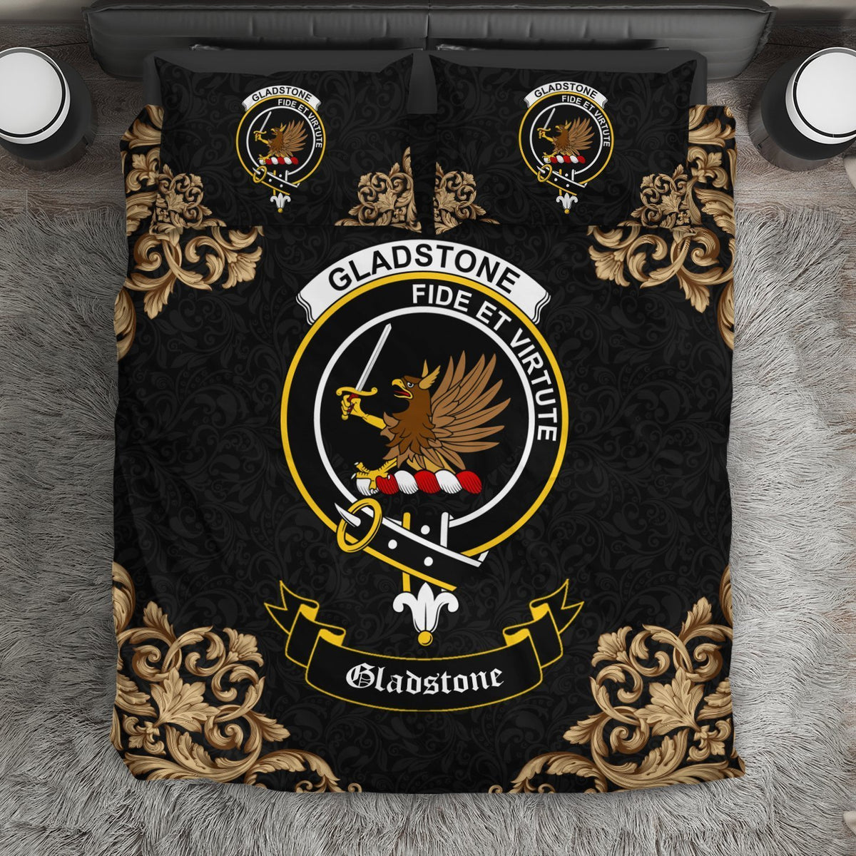 Gladstone (or Gladstanes) Crest Black Bedding Set