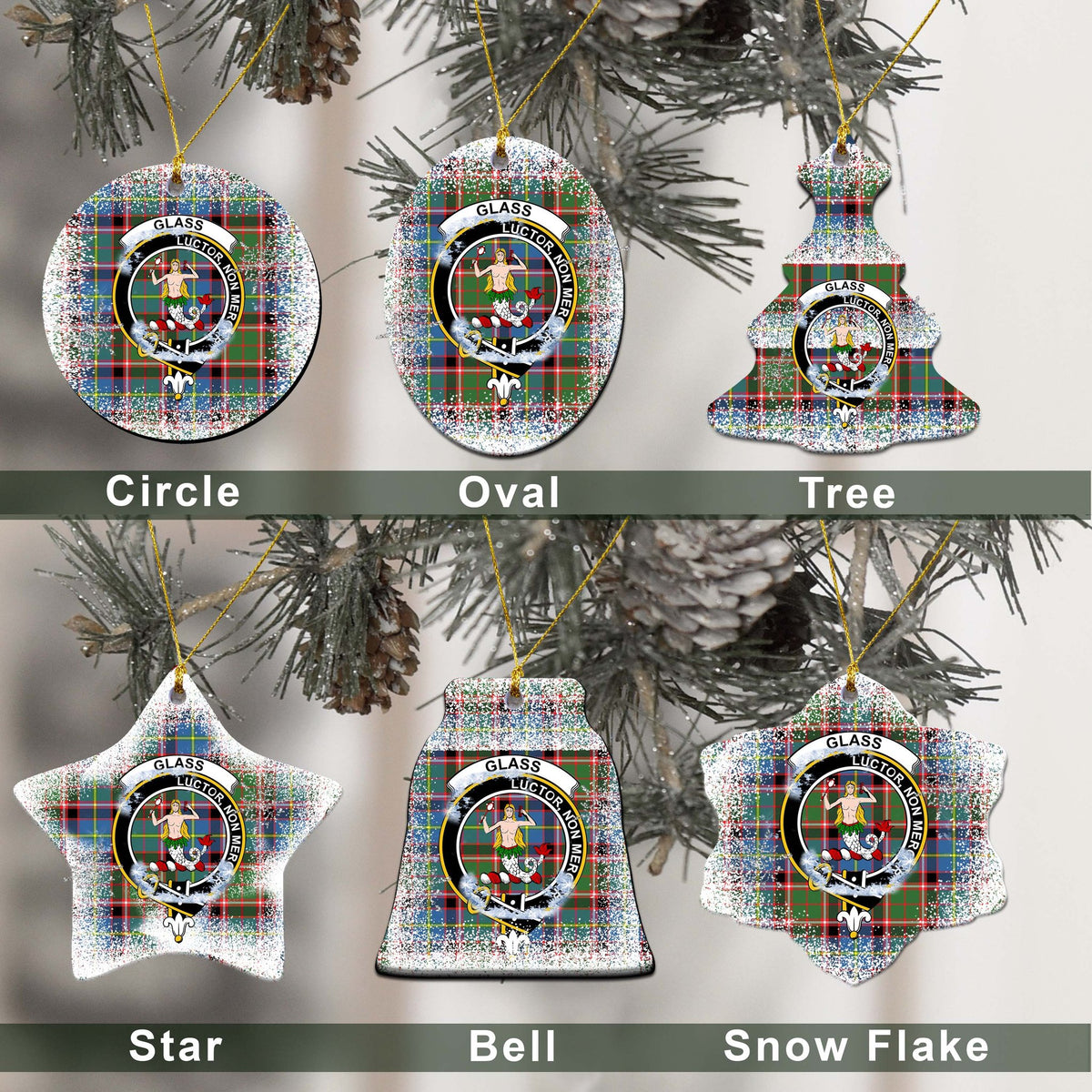 Glass Tartan Christmas Ceramic Ornament - Snow Style