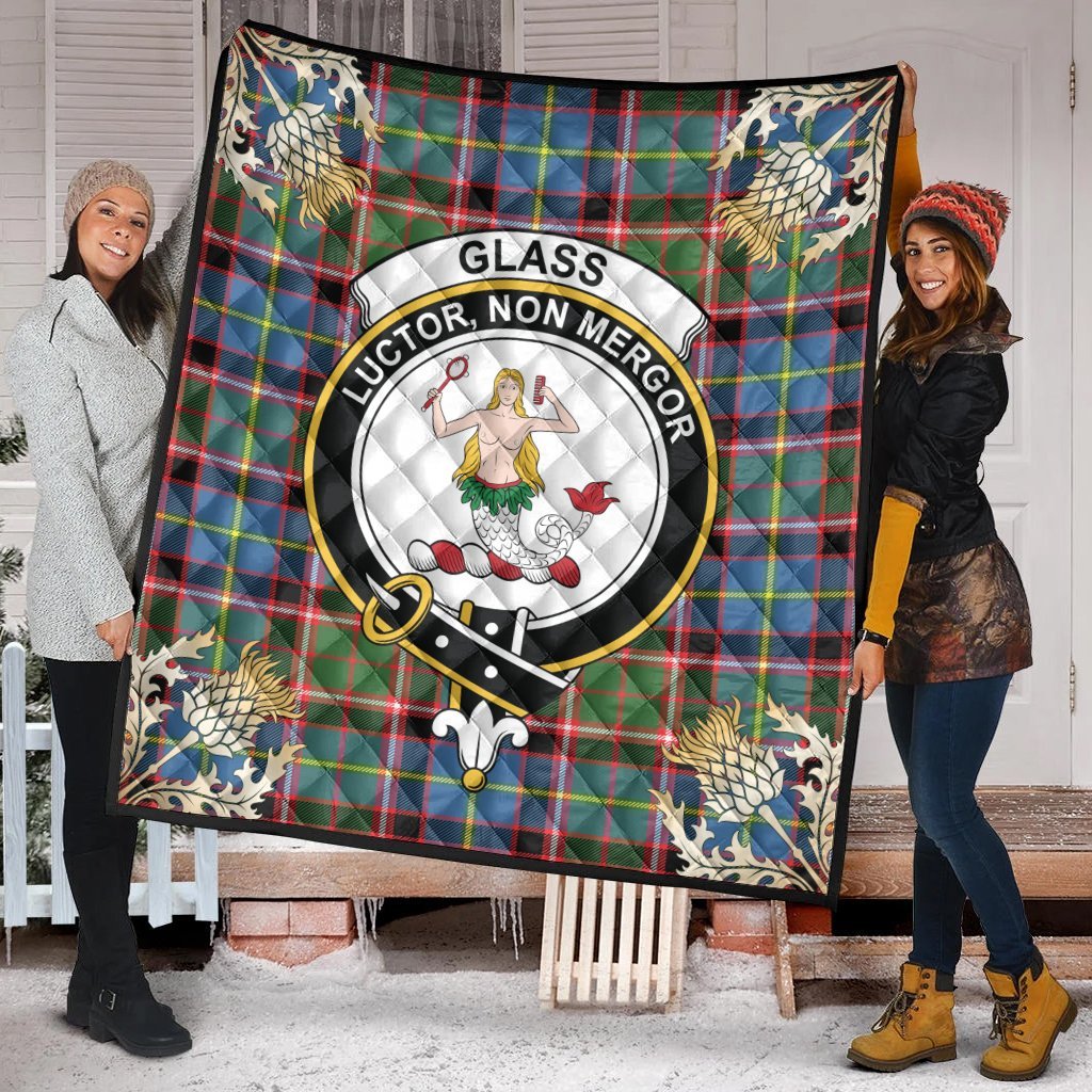 Glass Tartan Crest Premium Quilt - Gold Thistle Style