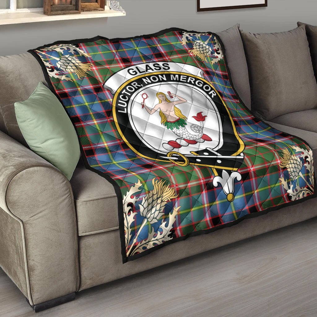 Glass Tartan Crest Premium Quilt - Gold Thistle Style