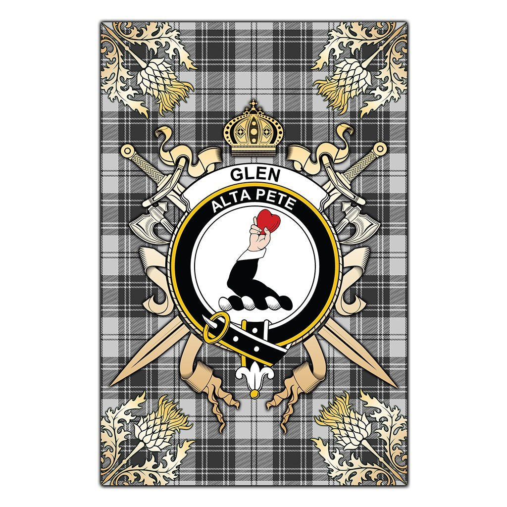 Glen Tartan Crest Black Garden Flag - Gold Thistle Style