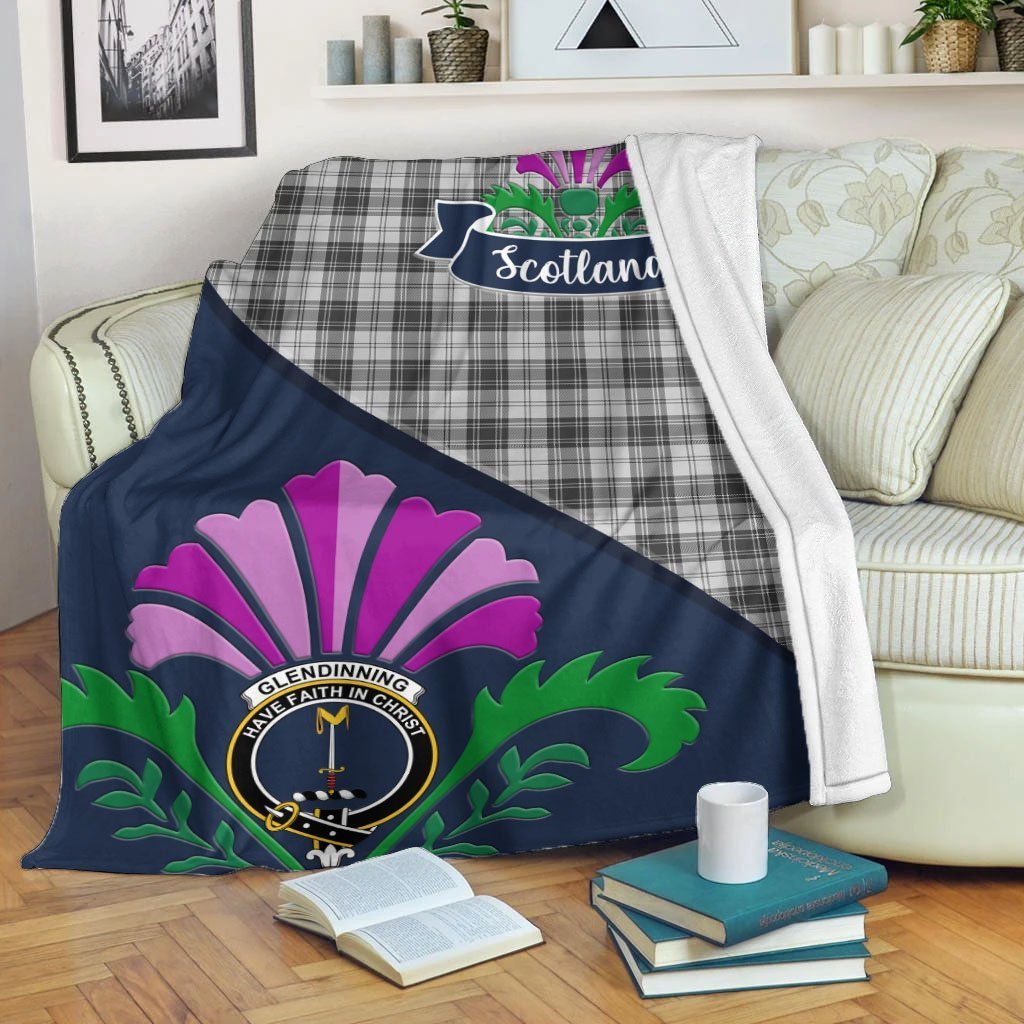 Glendinning Tartan Crest Premium Blanket - Thistle Style
