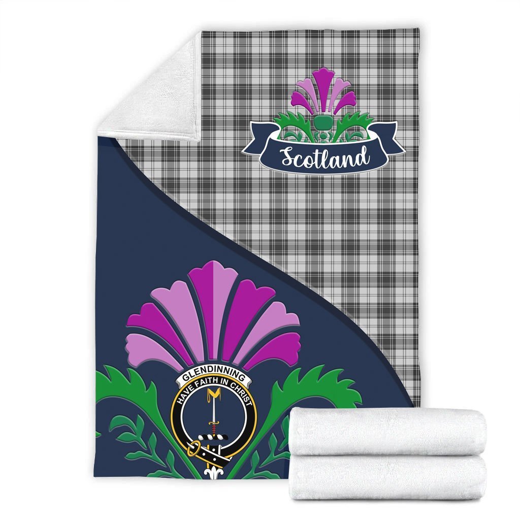 Glendinning Tartan Crest Premium Blanket - Thistle Style
