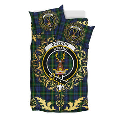Gordon 01 Tartan Crest Bedding Set - Golden Thistle Style