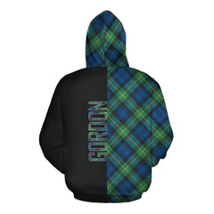 Gordon Ancient Tartan Hoodie Half of Me - Cross Style