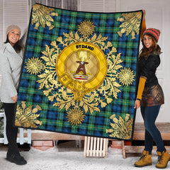 Gordon Ancient Tartan Crest Premium Quilt - Gold Thistle Style