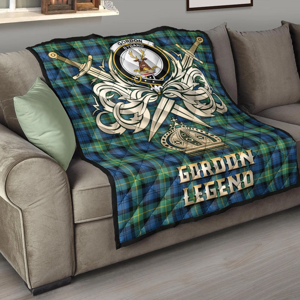 Gordon Ancient Tartan Crest Legend Gold Royal Premium Quilt