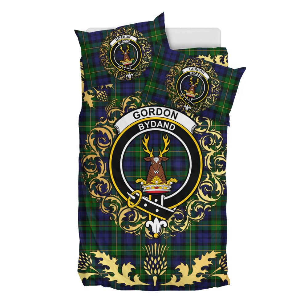 Gordon Tartan Crest Bedding Set - Golden Thistle Style