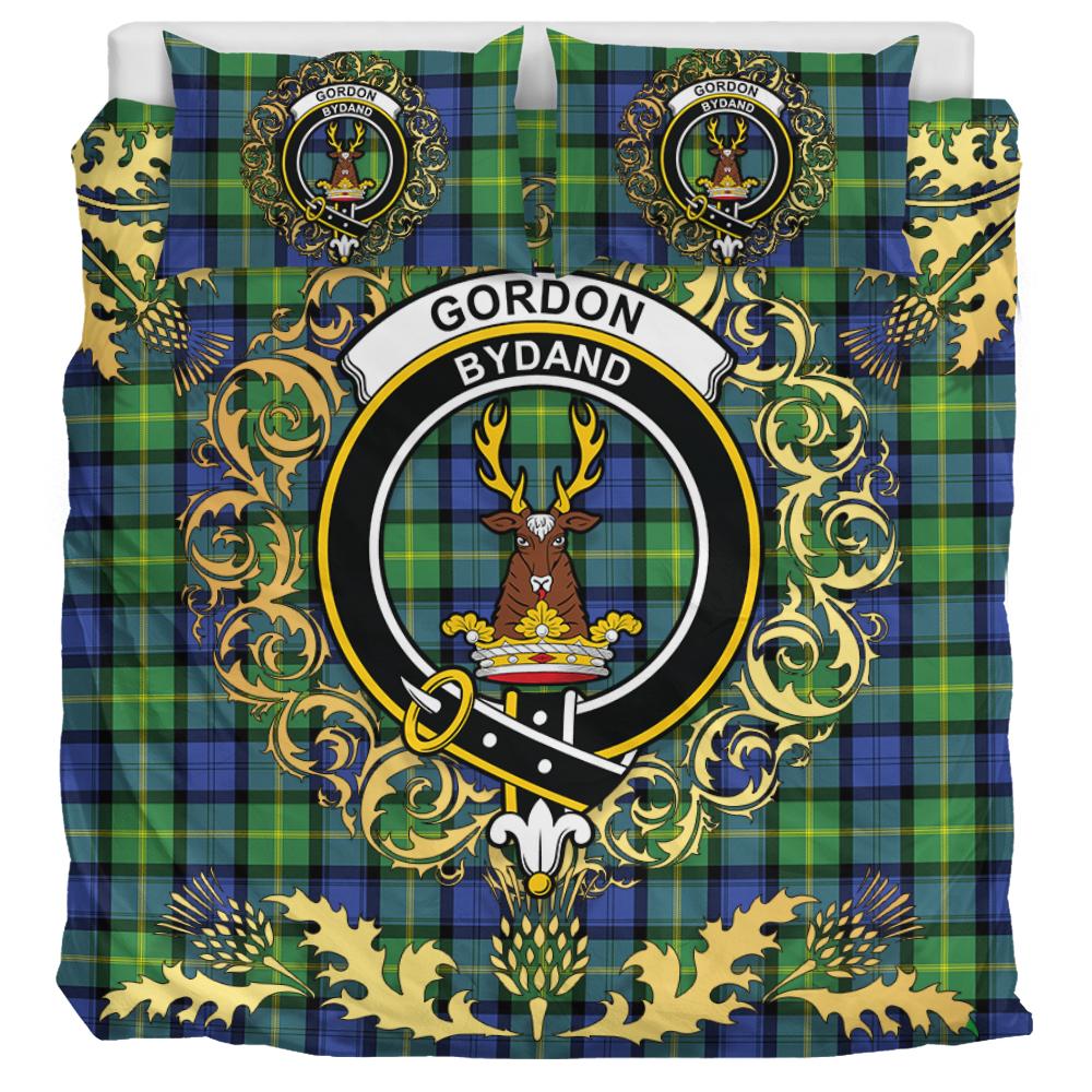 Gordon Old Ancient Tartan Crest Bedding Set - Golden Thistle Style