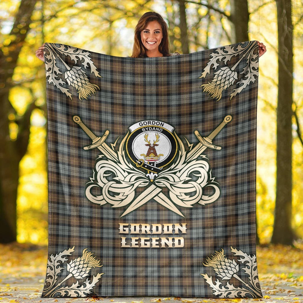 Gordon Weathered Tartan Gold Courage Symbol Blanket