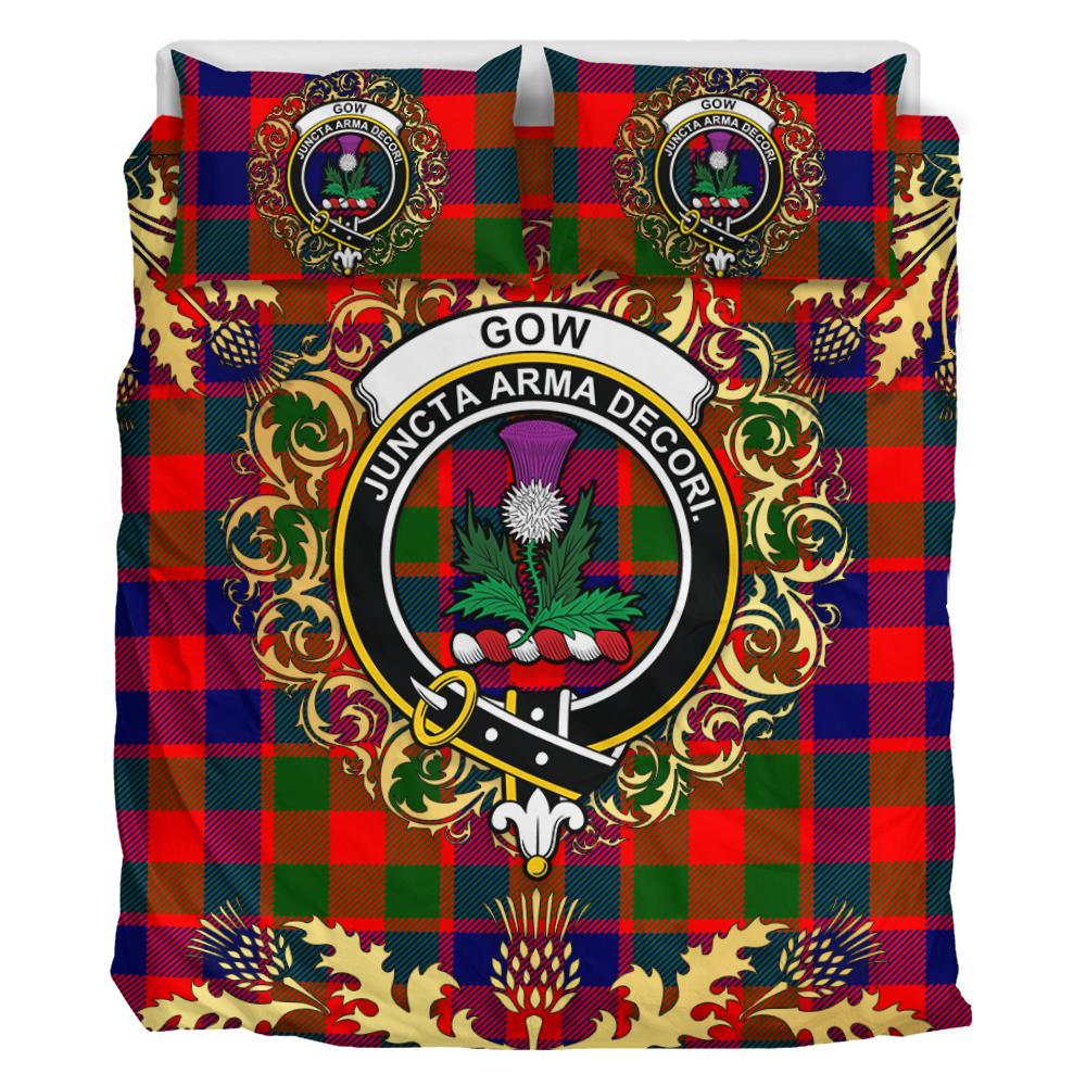 Gow of Skeoch Tartan Crest Bedding Set - Golden Thistle Style