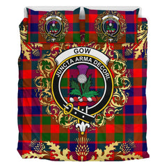 Gow of Skeoch Tartan Crest Bedding Set - Golden Thistle Style