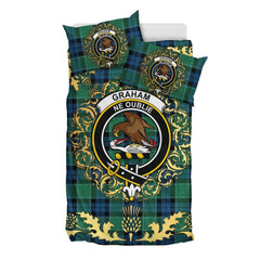 Graham of Menteith Ancient Tartan Crest Bedding Set - Golden Thistle Style