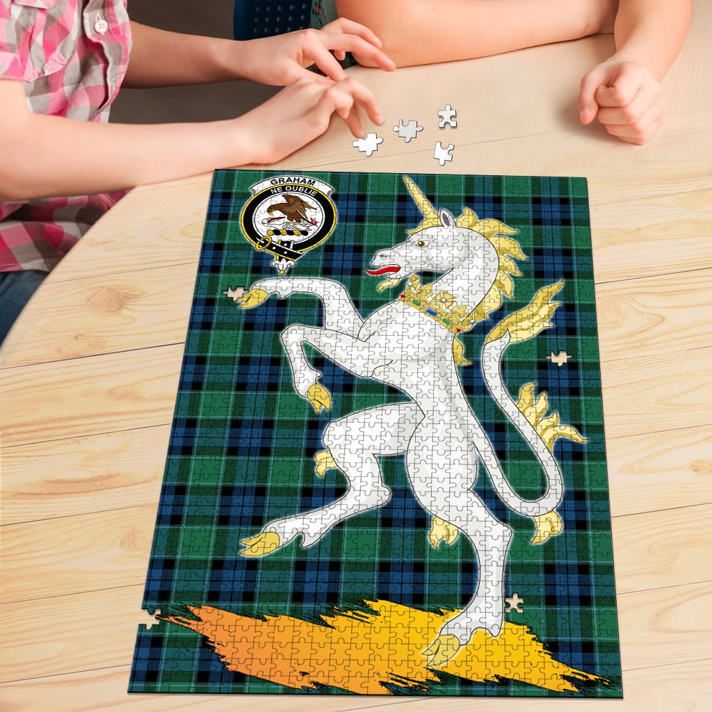 Graham of Menteith Ancient Tartan Crest Unicorn Scotland Jigsaw Puzzles