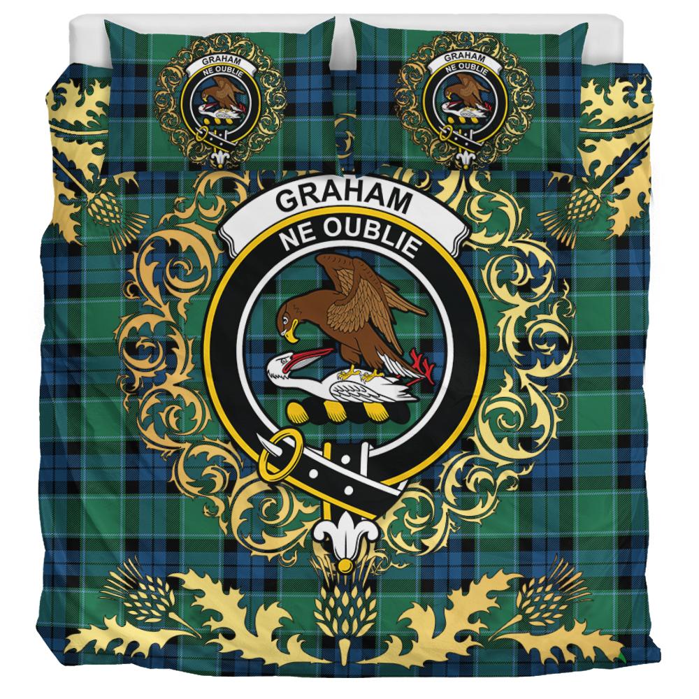 Graham of Menteith Ancient Tartan Crest Bedding Set - Golden Thistle Style