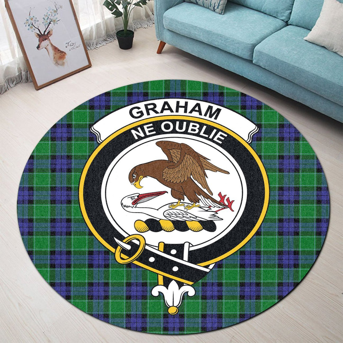 Graham of Menteith Modern Tartan Crest Round Rug