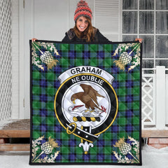 Graham of Menteith Modern Tartan Crest Premium Quilt - Gold Thistle Style