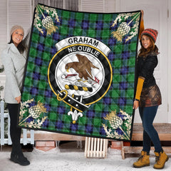 Graham of Menteith Modern Tartan Crest Premium Quilt - Gold Thistle Style