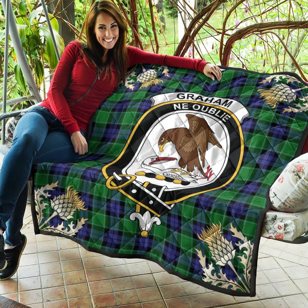 Graham of Menteith Modern Tartan Crest Premium Quilt - Gold Thistle Style