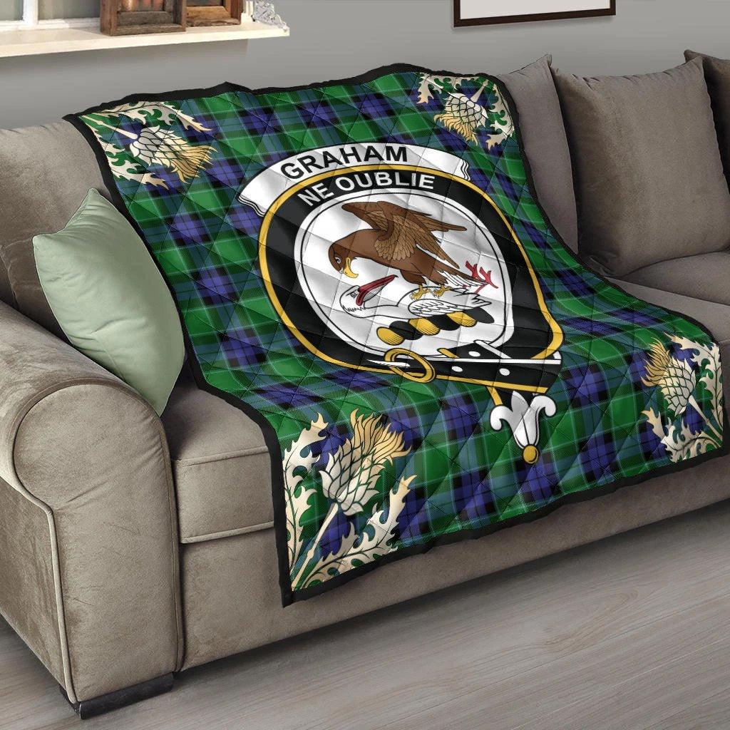 Graham of Menteith Modern Tartan Crest Premium Quilt - Gold Thistle Style