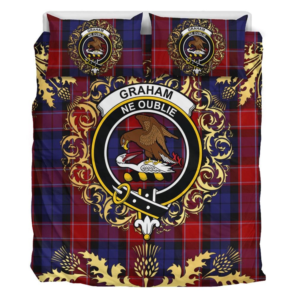 Graham of Menteith Red 01 Tartan Crest Bedding Set - Golden Thistle Style