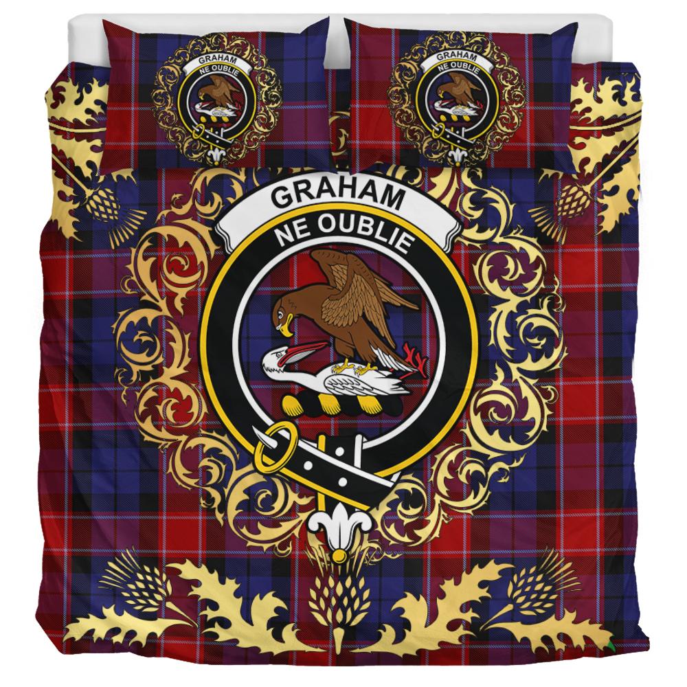Graham of Menteith Red 01 Tartan Crest Bedding Set - Golden Thistle Style