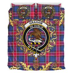 Graham of Menteith Red 02 Tartan Crest Bedding Set - Golden Thistle Style