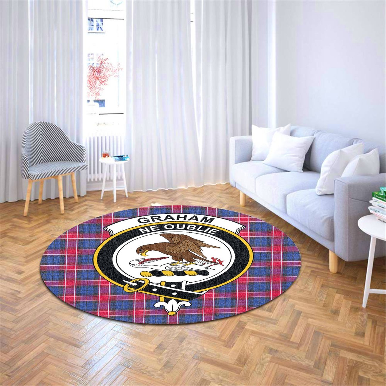 Graham of Menteith Red Tartan Crest Round Rug