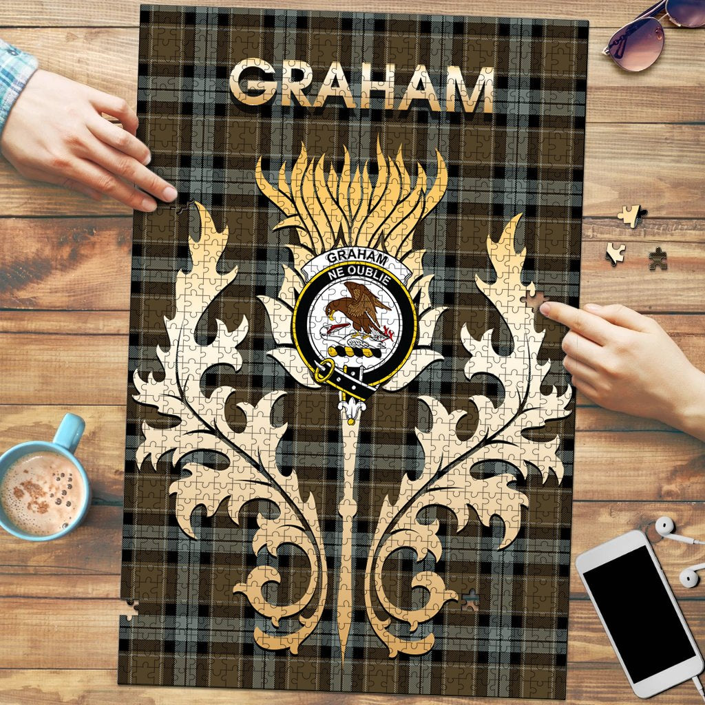 Graham of Menteith Weathered Tartan Crest Thistle Jigsaw Puzzles