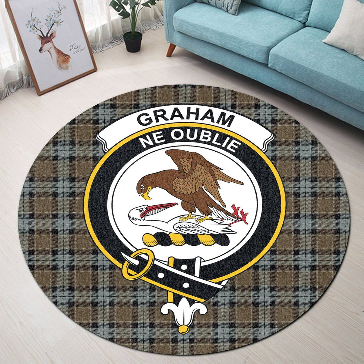 Graham of Menteith Weathered Tartan Crest Round Rug