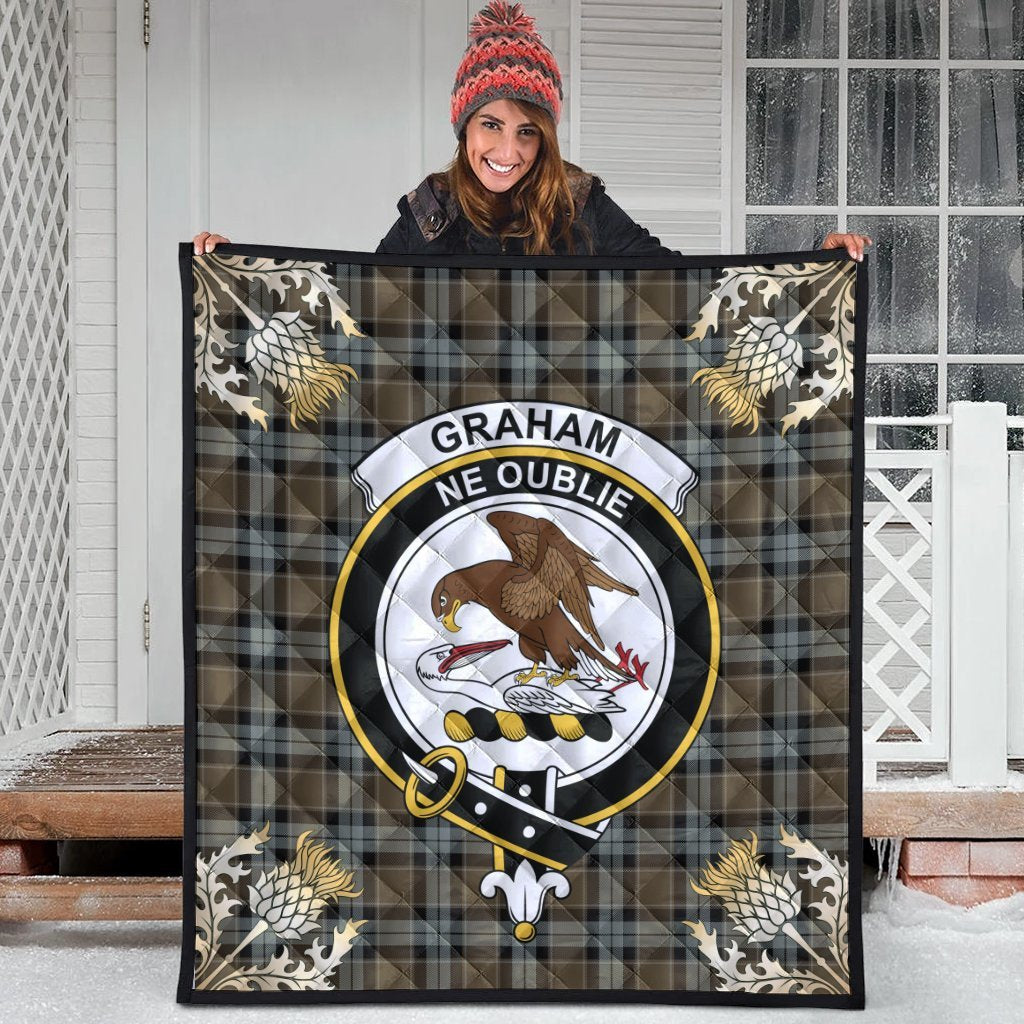 Graham of Menteith Weathered Tartan Crest Premium Quilt - Gold Thistle Style