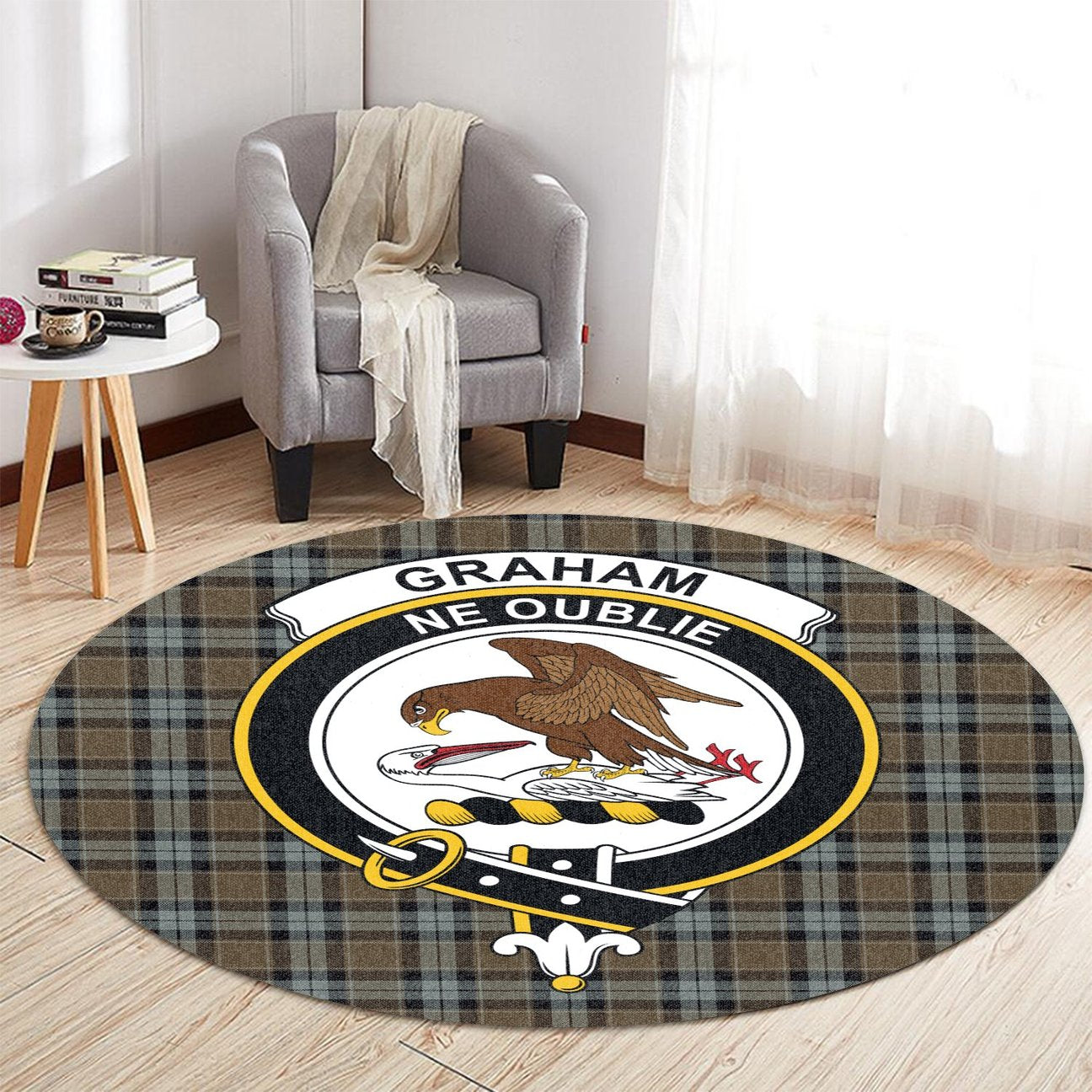 Graham of Menteith Weathered Tartan Crest Round Rug