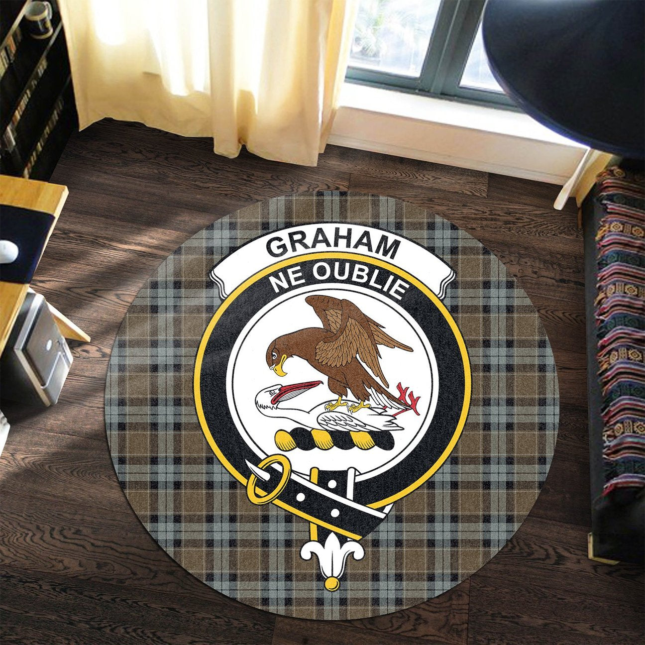 Graham of Menteith Weathered Tartan Crest Round Rug