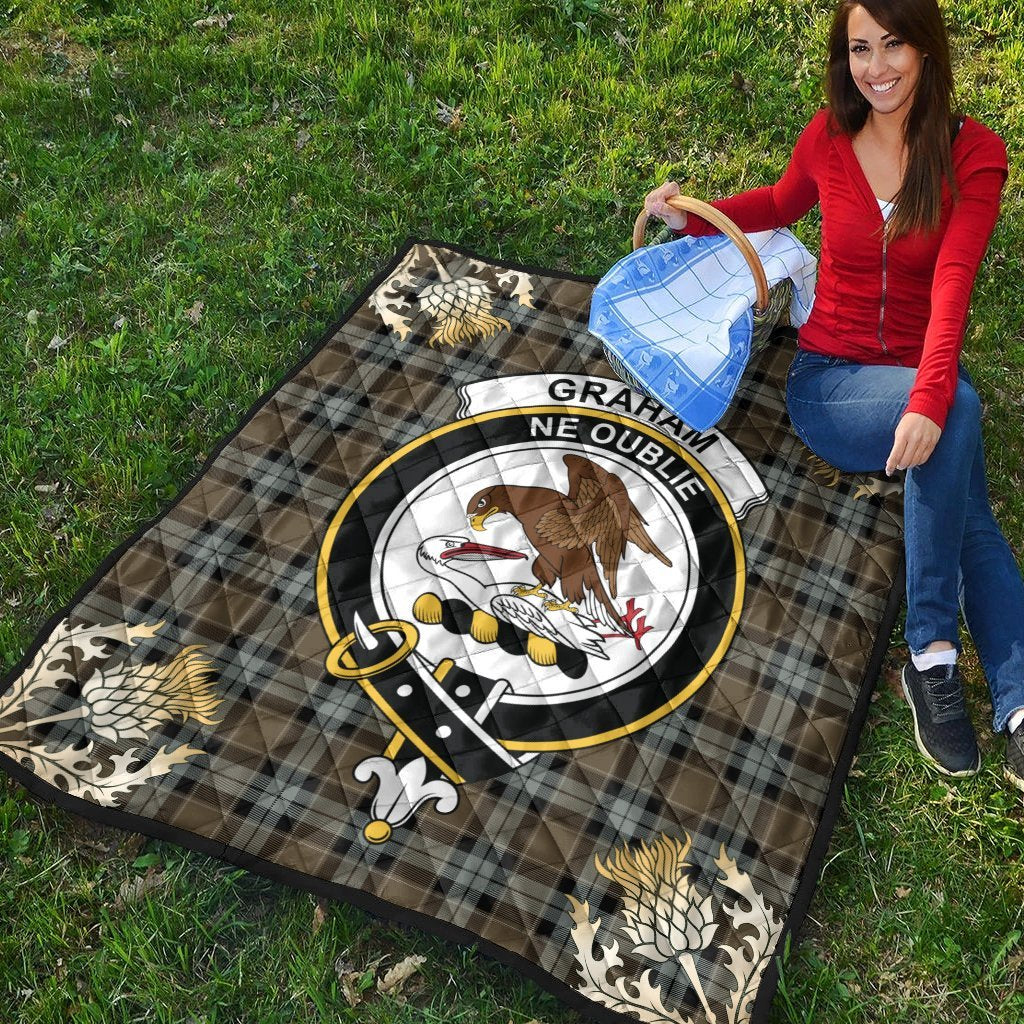 Graham of Menteith Weathered Tartan Crest Premium Quilt - Gold Thistle Style