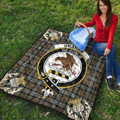 Graham of Menteith Weathered Tartan Crest Premium Quilt - Gold Thistle Style
