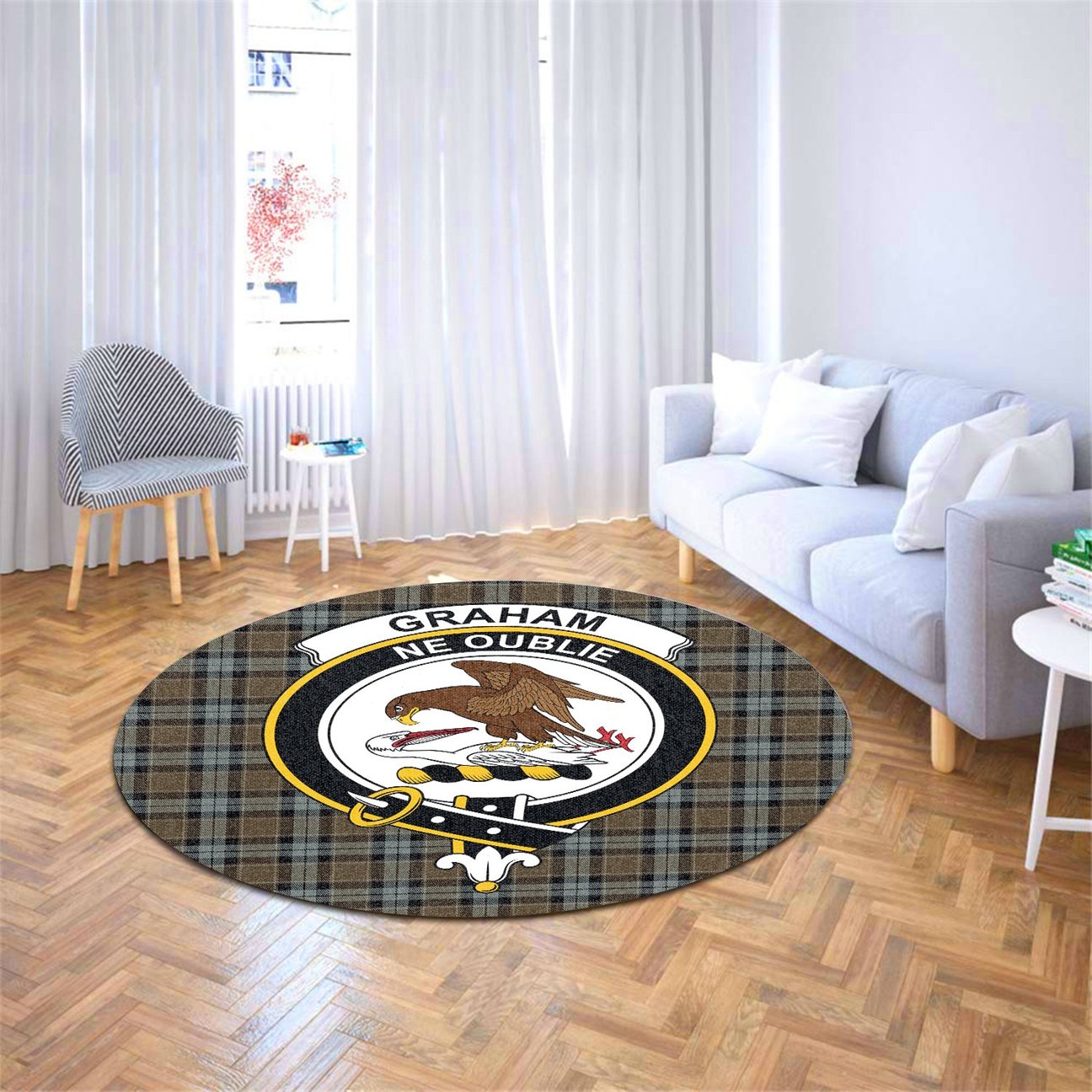 Graham of Menteith Weathered Tartan Crest Round Rug